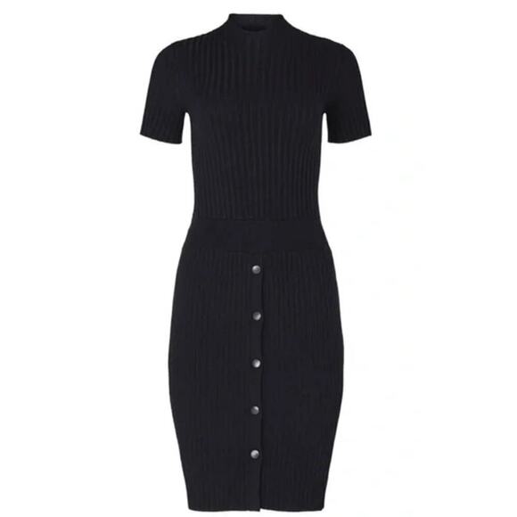 Emporio Armani 52/16 US Rib Knit Buttons Sweater Dress Black Short Sleeves - Picture 1 of 11